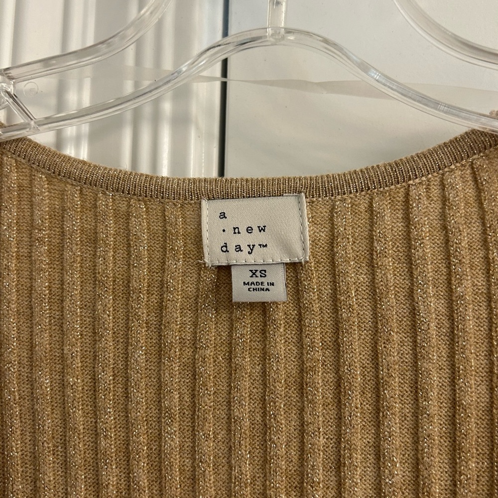 A New Day Tan Crew Neck Dress with Ribbed Texture